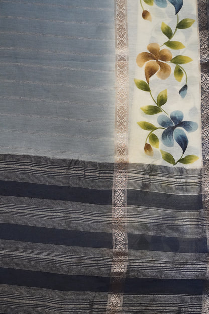 Viscose Saree - Hand Print Grey