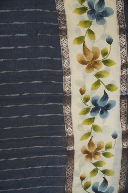Viscose Saree - Hand Print Grey