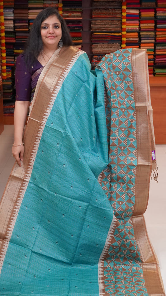 Semi Tussar Saree with Abstract Print - Ramar Green