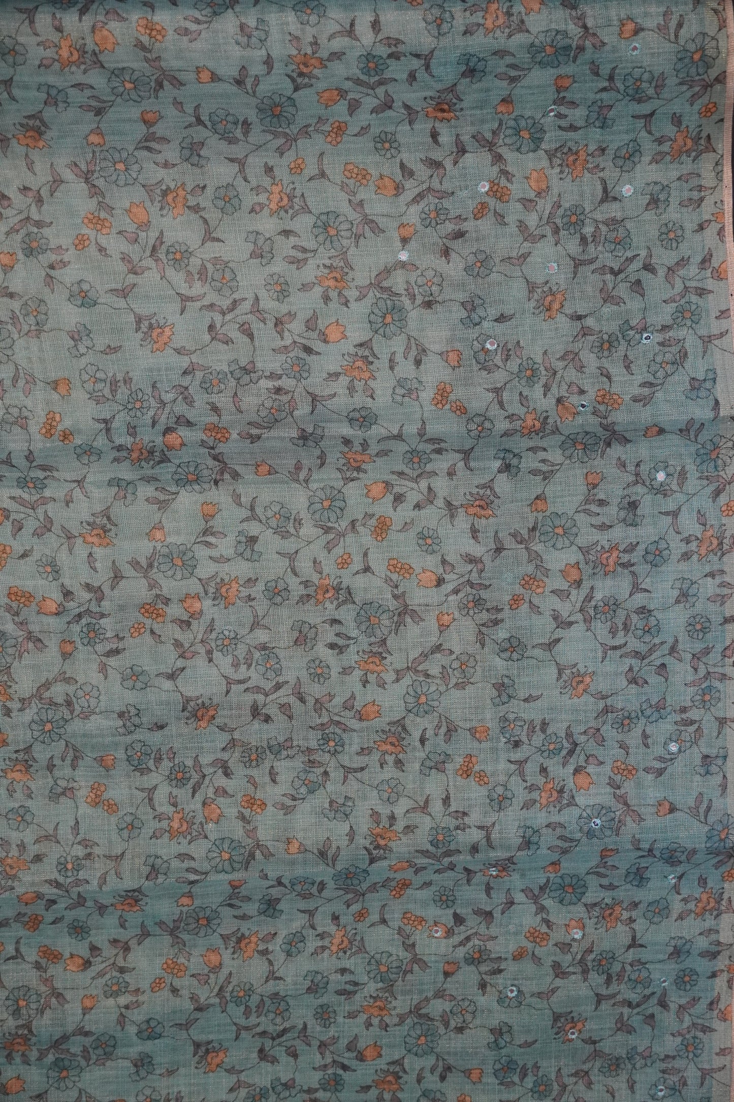 Pashmina Tissue Saree - Floral Mirror Work Sea Green