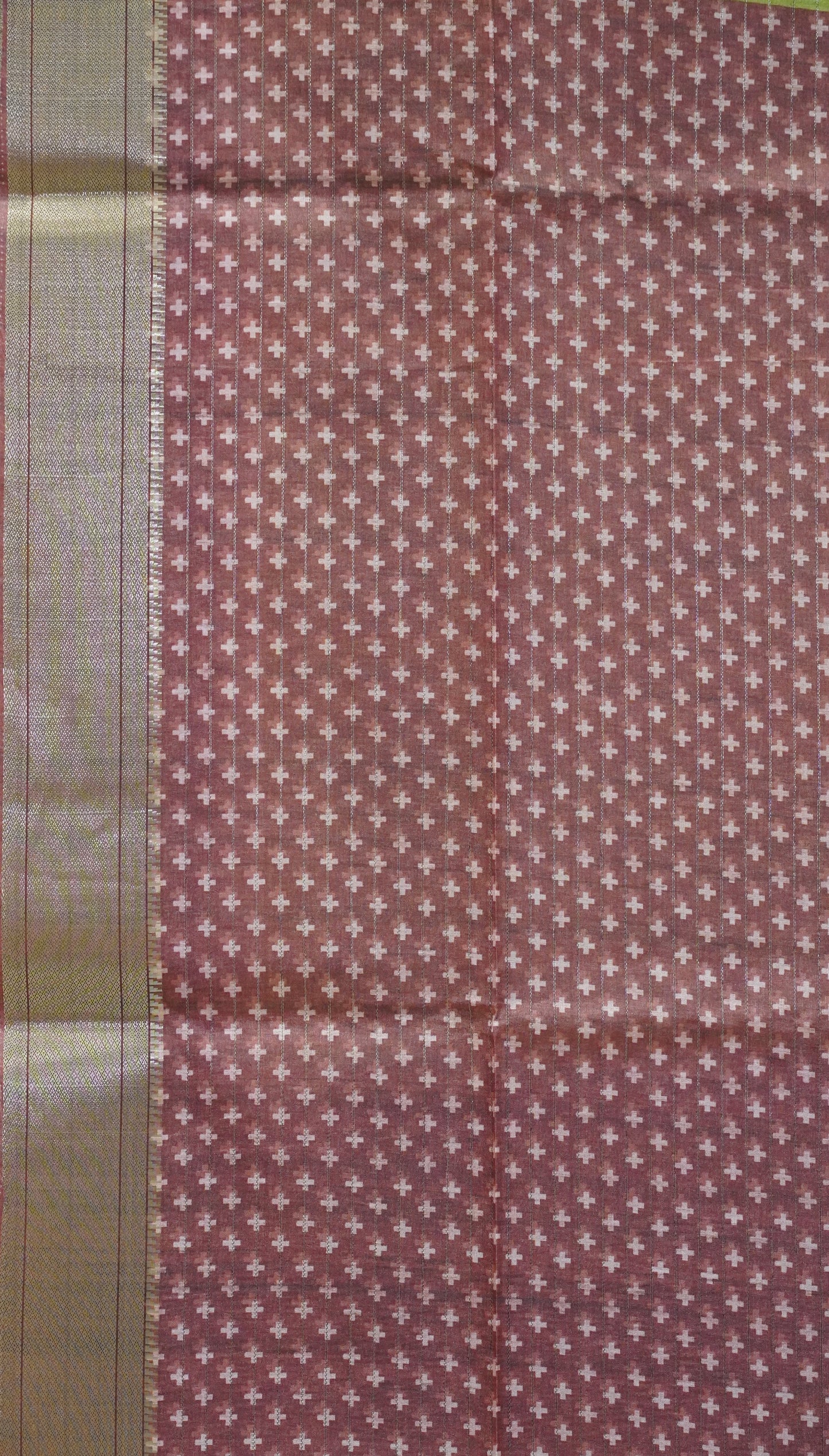 Semi Tussar Saree with Abstract Print - Mehandi Green
