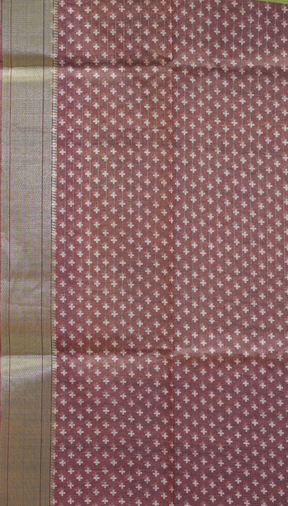 Semi Tussar Saree with Abstract Print - Mehandi Green