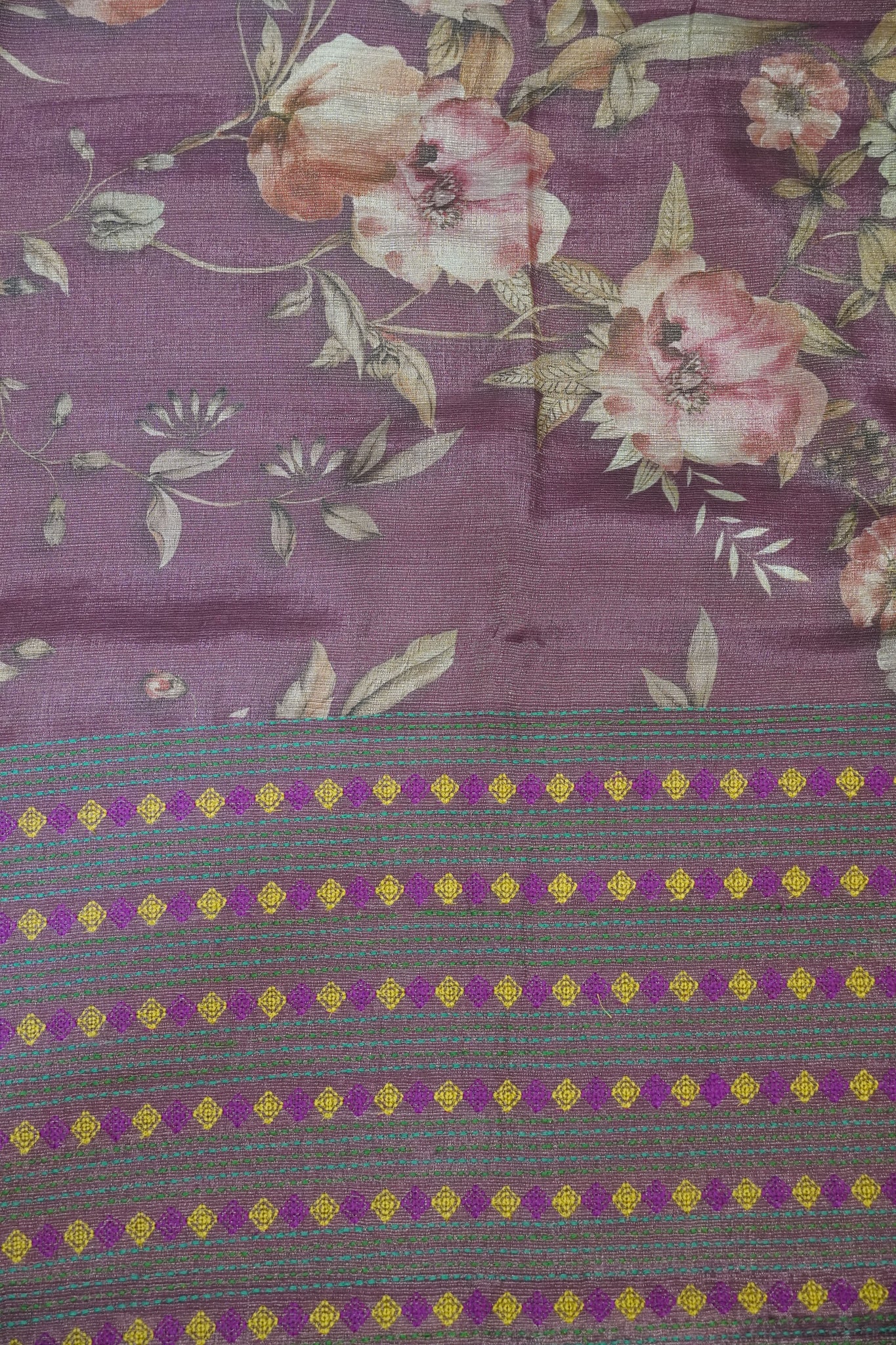 Tissue Linen Saree - Diamond Embryoid Wine