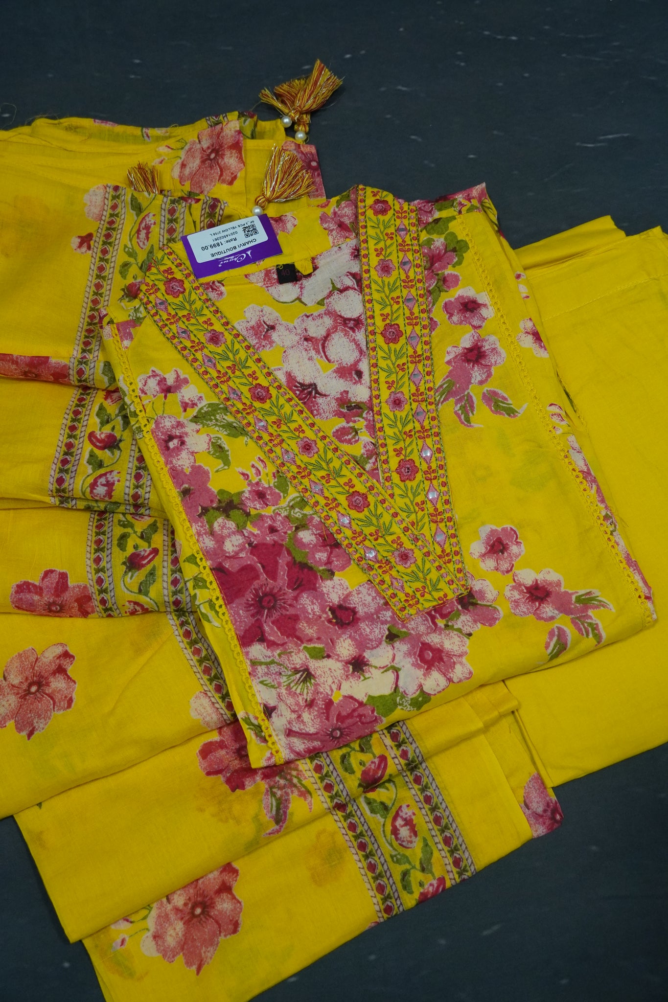 3 Pcs Kurti Set - V Neck