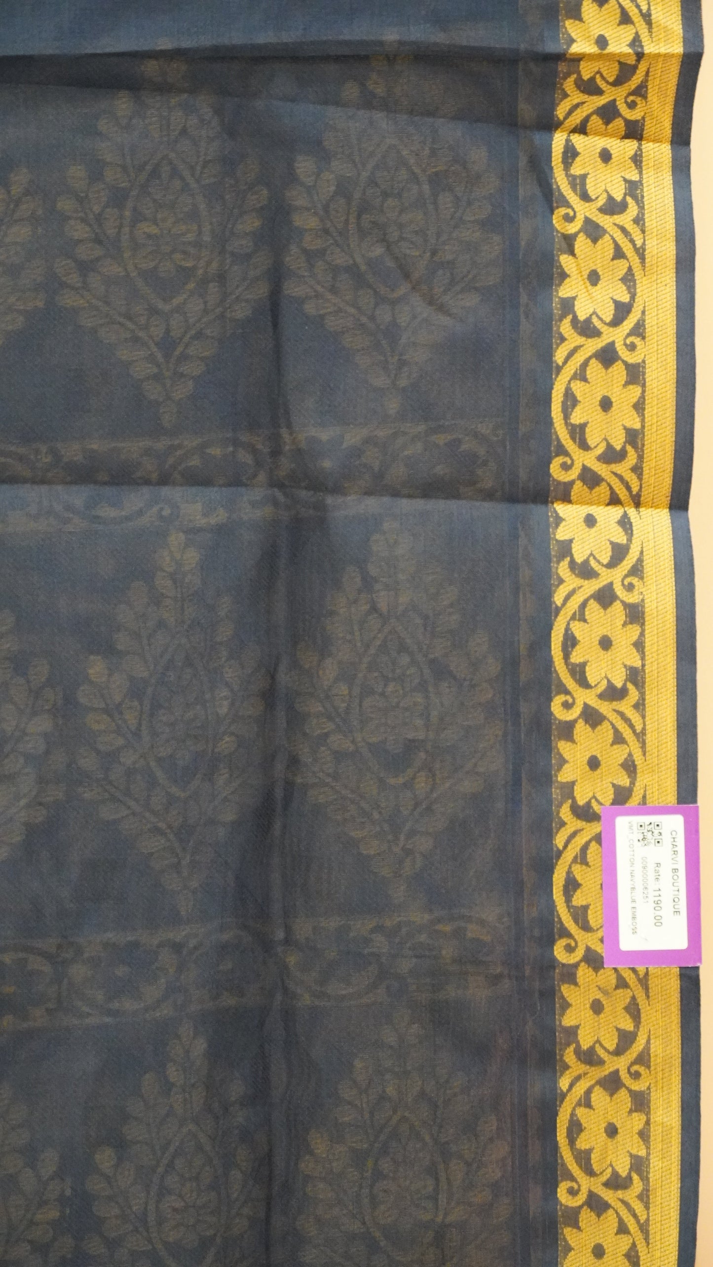 Kota Cotton Saree - Navy Blue