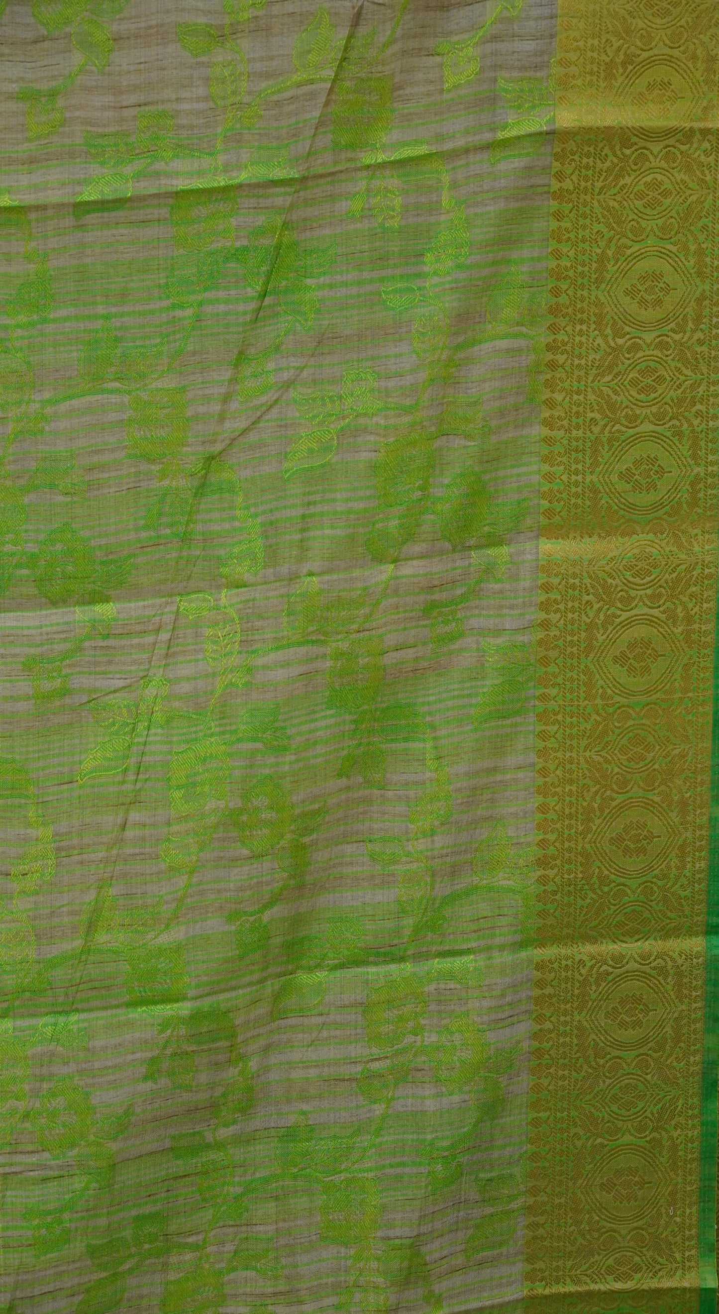 Semi Tussar Saree Embosed Print - Fluorescent Green