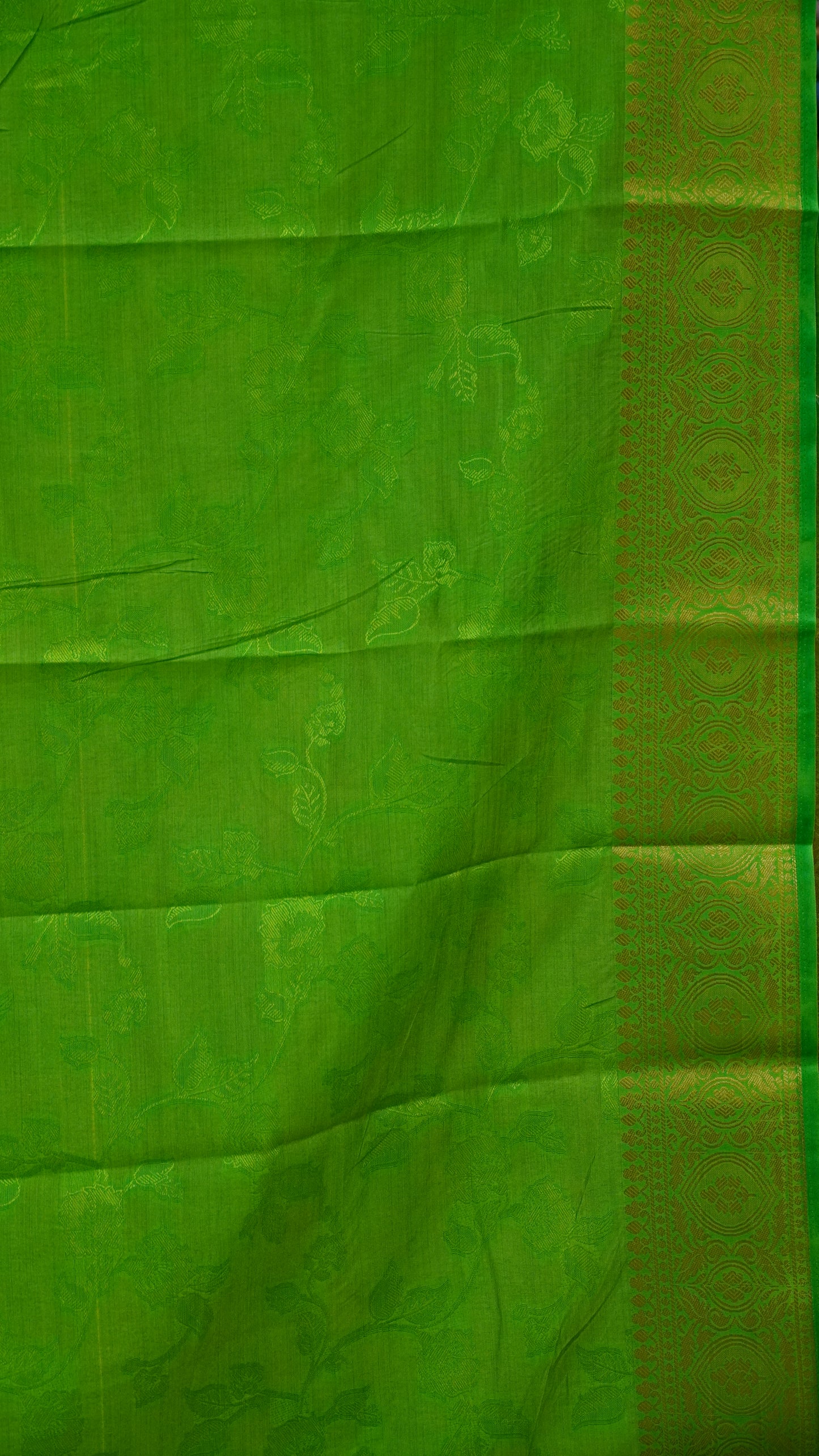 Semi Tussar Saree Embosed Print - Fluorescent Green