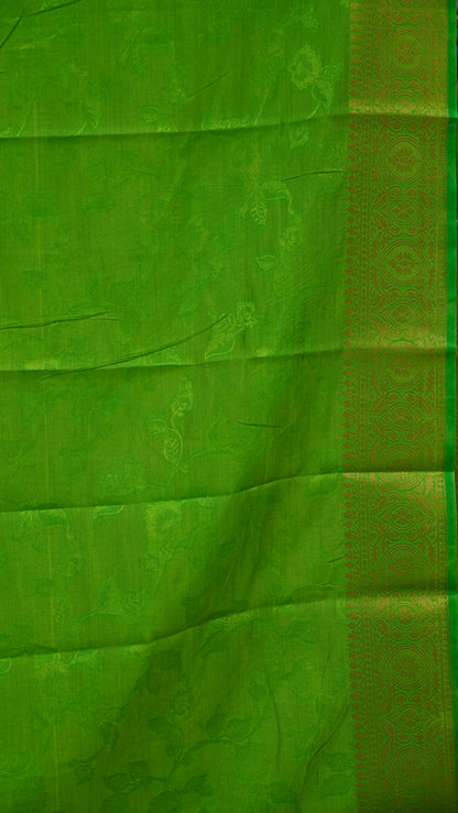 Semi Tussar Saree Embosed Print - Fluorescent Green