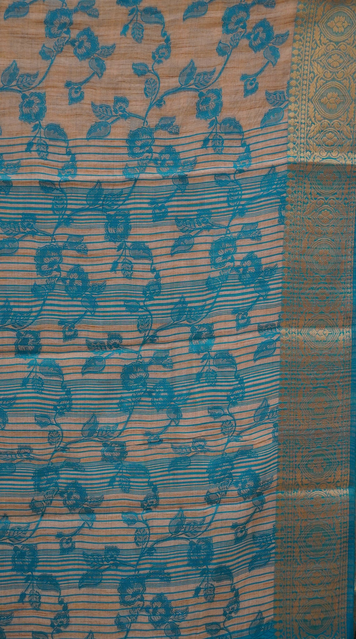 Semi Tussar Saree Embosed Print - Sky Blue