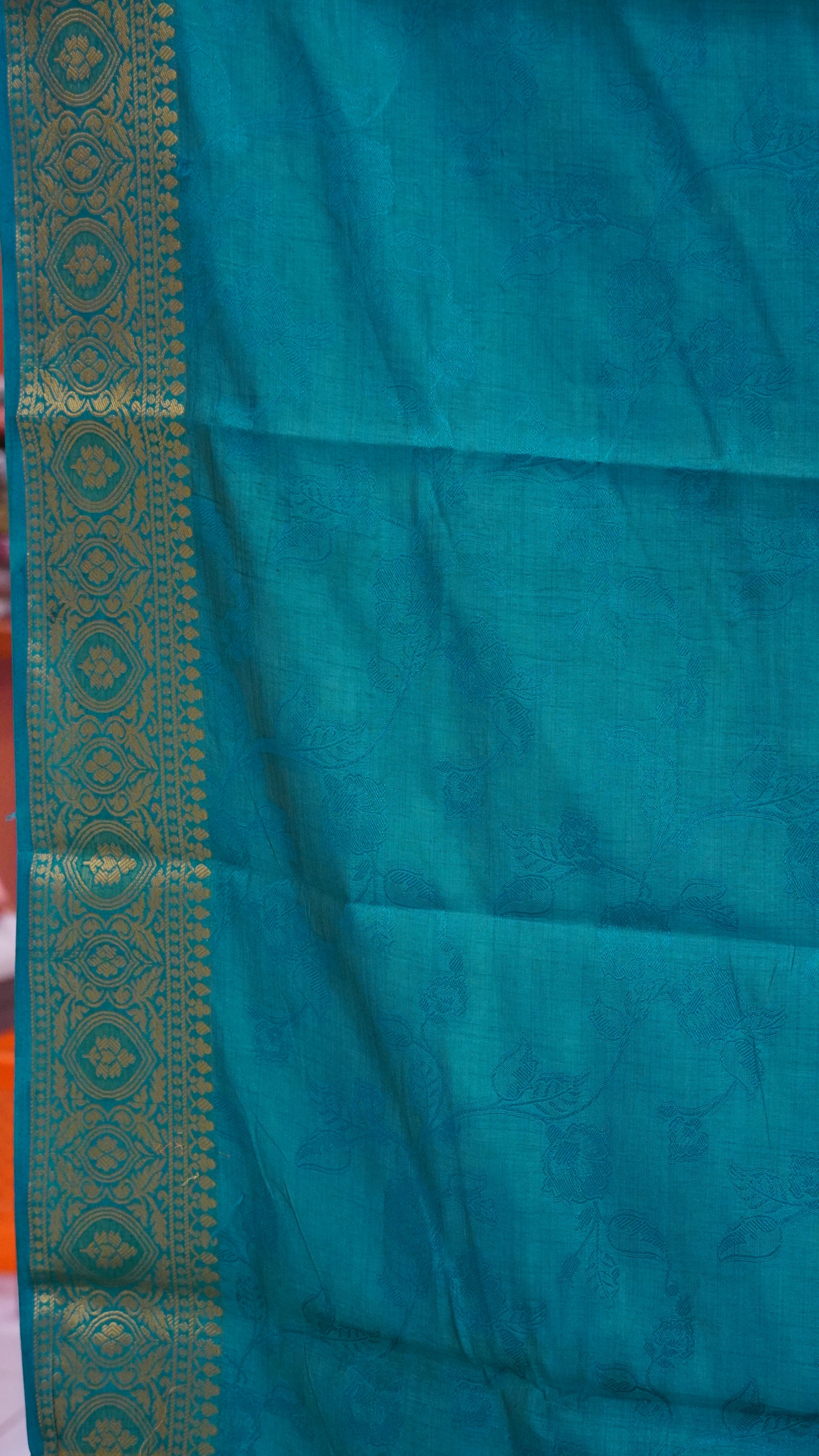 Semi Tussar Saree Embosed Print - Sky Blue