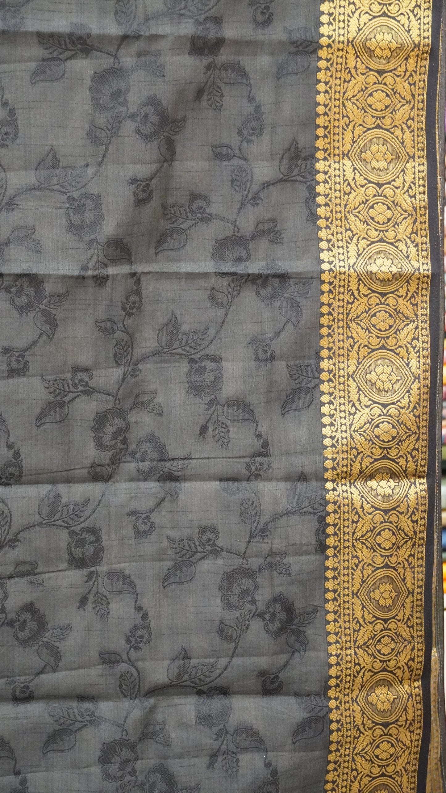 Semi Tussar Saree Embosed Print - Black