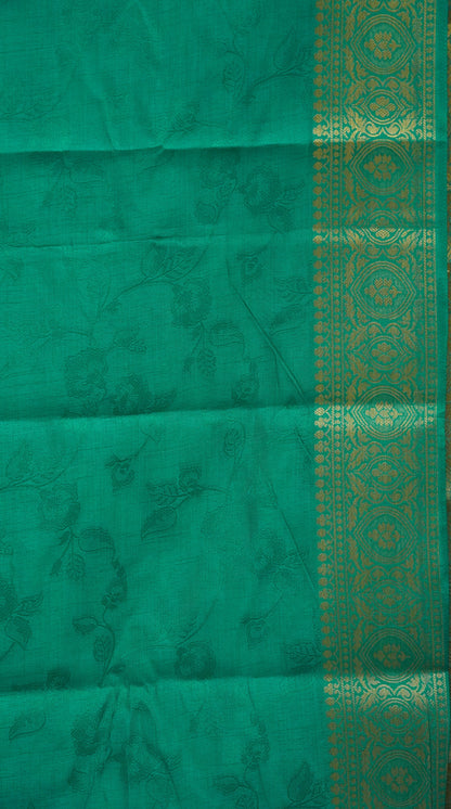 Semi Tussar Saree Embosed Print - Teal green