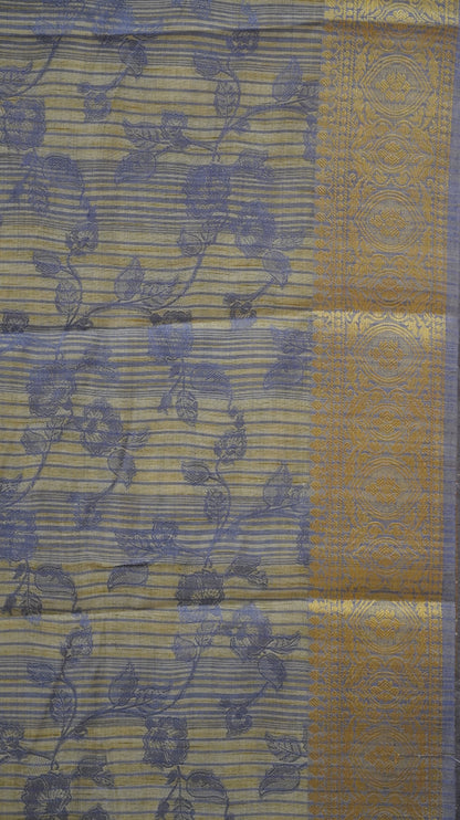Semi Tussar Saree Embosed Print - Lavendar