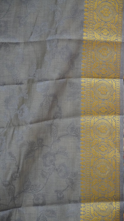 Semi Tussar Saree Embosed Print - Lavendar