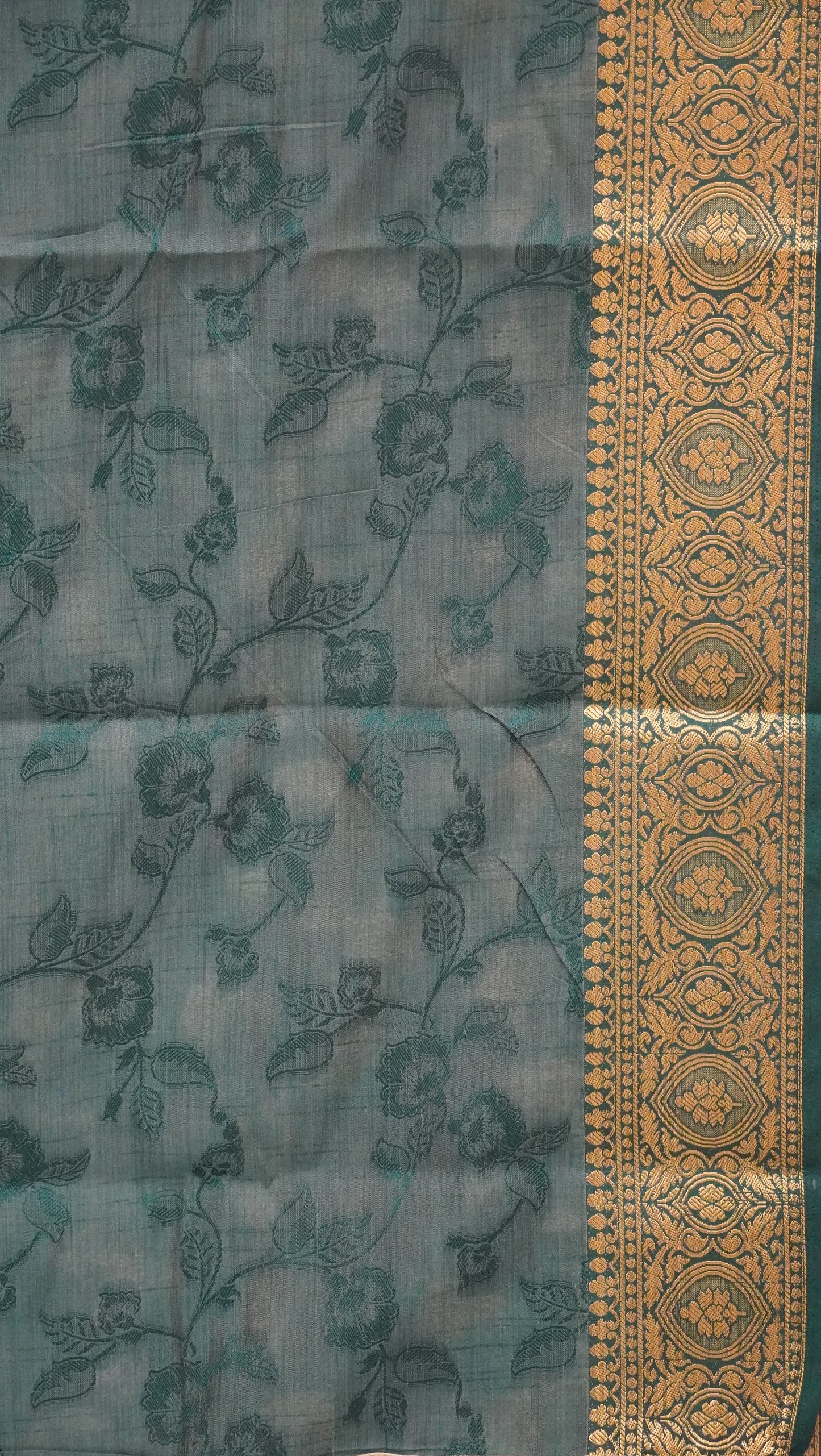 Semi Tussar Saree Embosed Print - Bottle Green