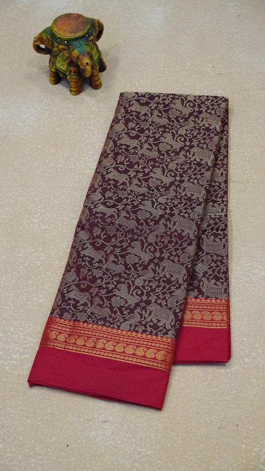 Kanchi Cotton Saree Vanasingaram Maroon