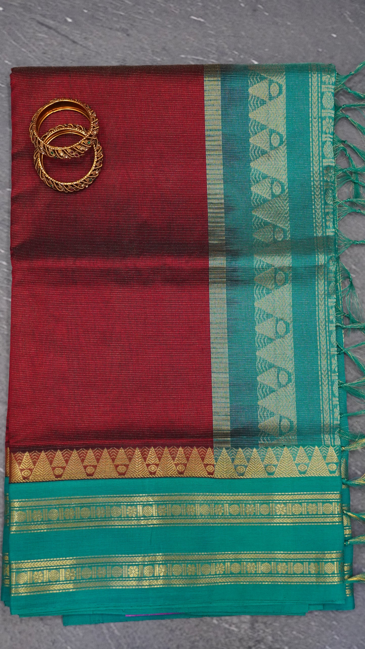 Pure Silk Cotton Saree-Maroon Peach