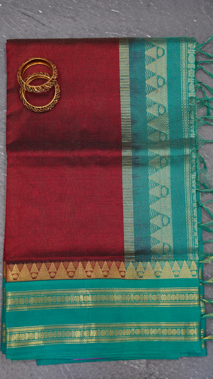 Pure Silk Cotton Saree-Maroon Peach