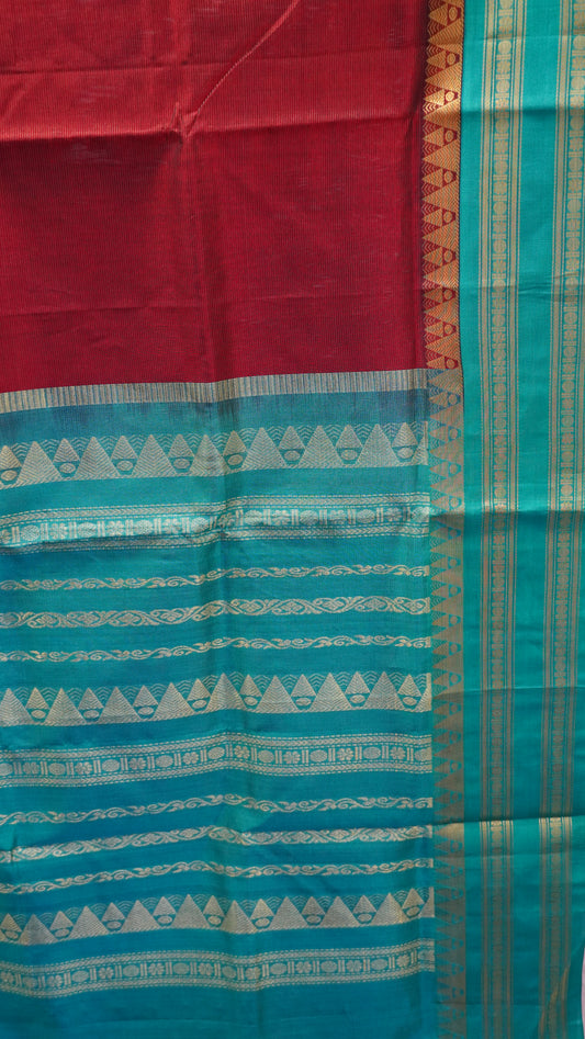 Pure Silk Cotton Saree-Maroon Peach