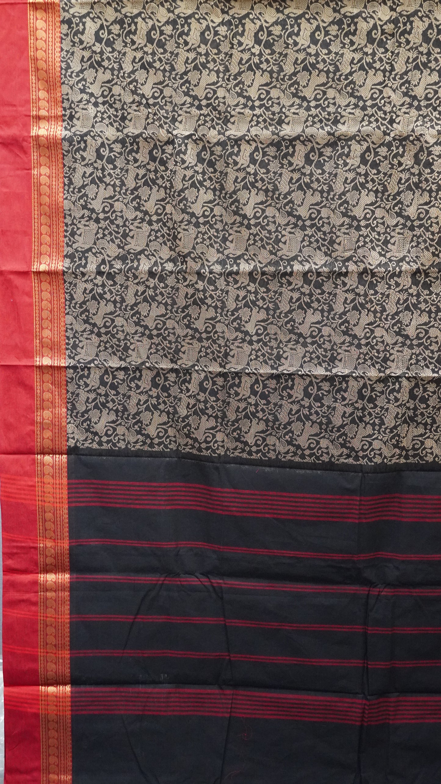 Kanchi Cotton Saree Vanasingaram Black - Maroon