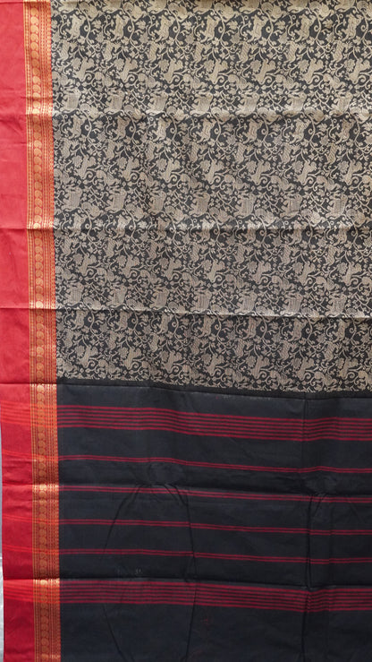 Kanchi Cotton Saree Vanasingaram Black - Maroon