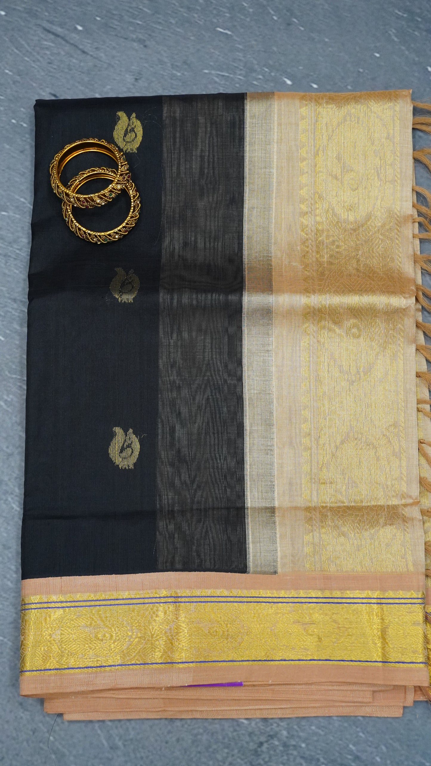 Pure Silk Cotton Saree-Black Lite Brown