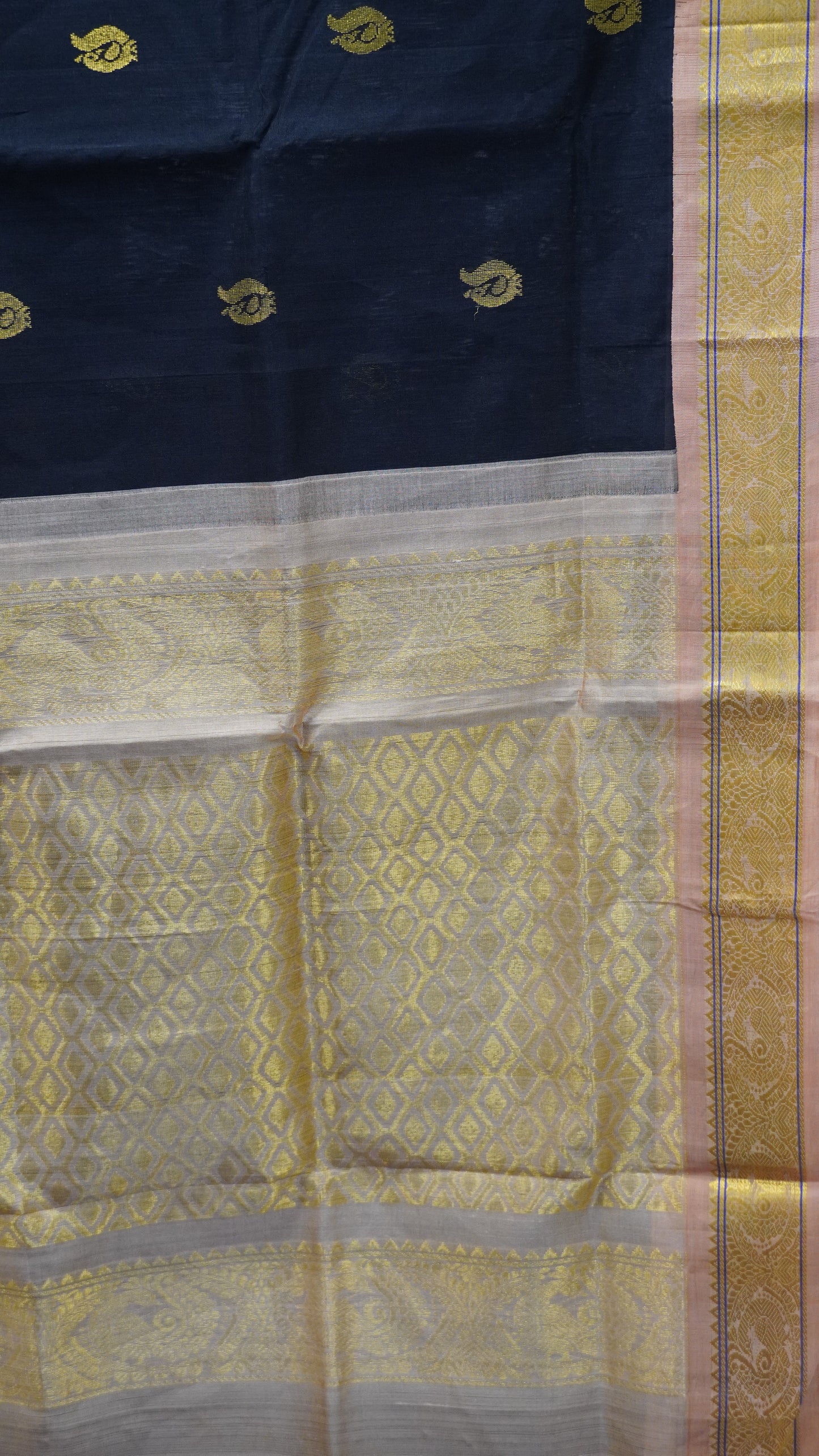 Pure Silk Cotton Saree-Black Lite Brown