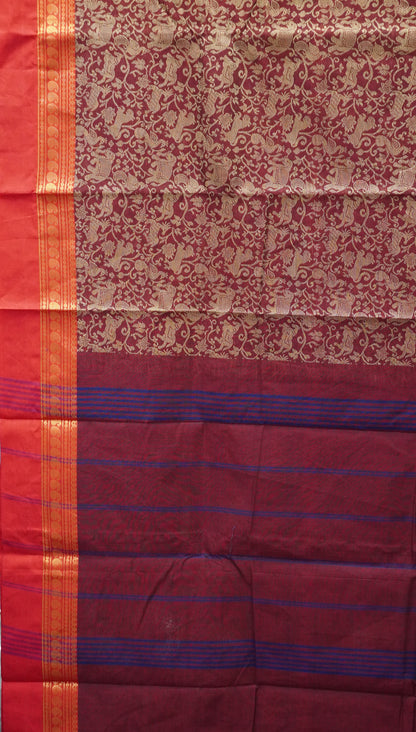 Kanchi Cotton Saree Vanasingaram Maroon