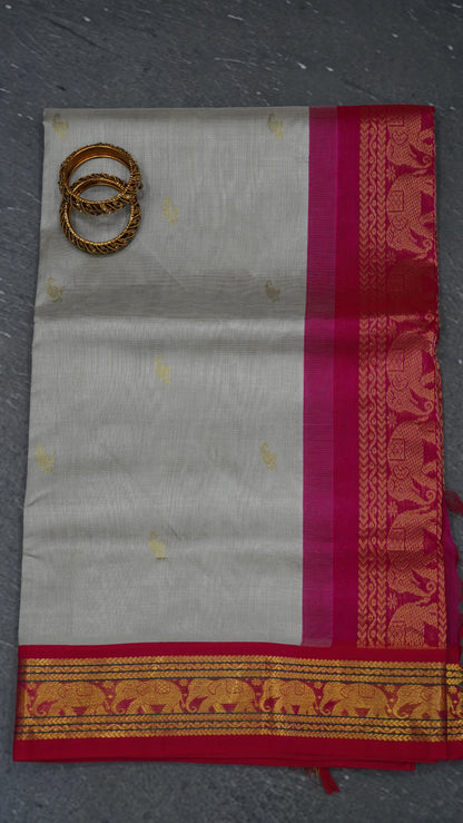 Pure Silk Cotton Saree-Grey Pink