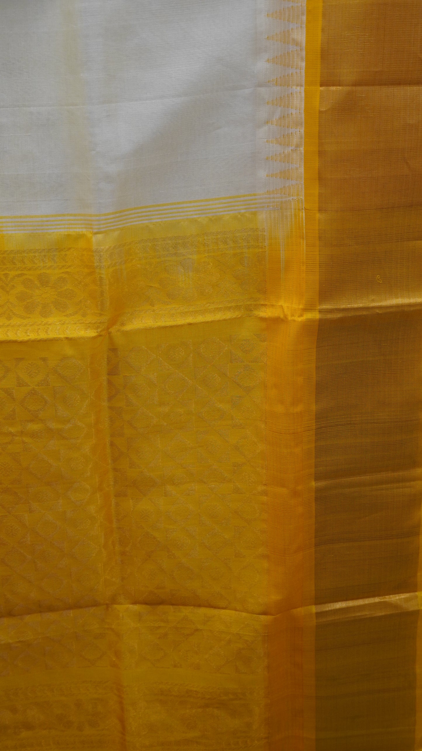 Pure Silk Cotton Saree-Off white Yellow