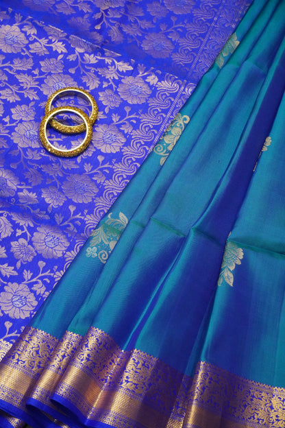 Pure Silk Saree - Peacock Blue - Blue