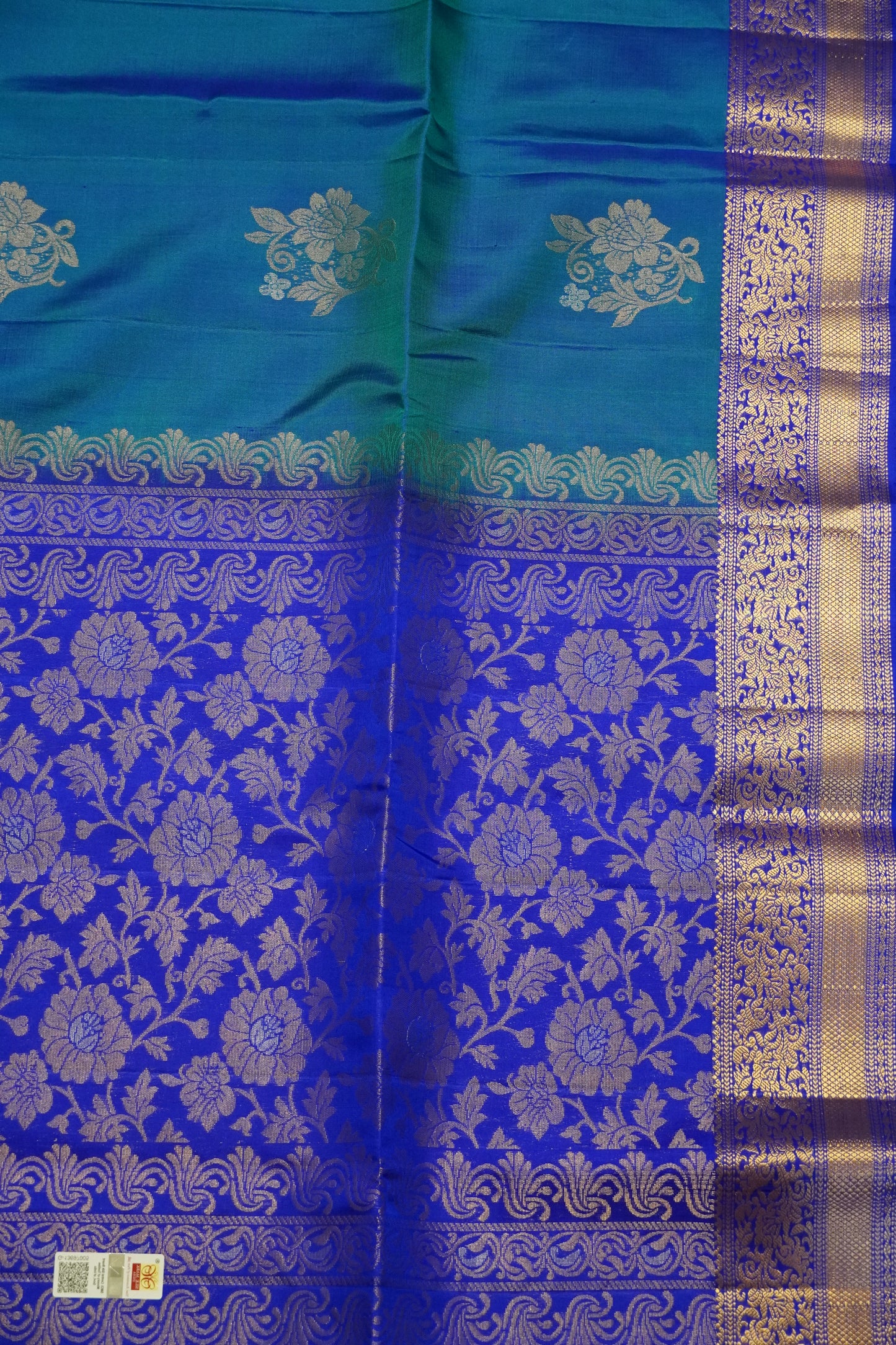 Pure Silk Saree - Peacock Blue - Blue