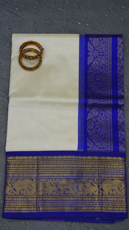 Pure Silk Cotton Saree-Off White Voilet