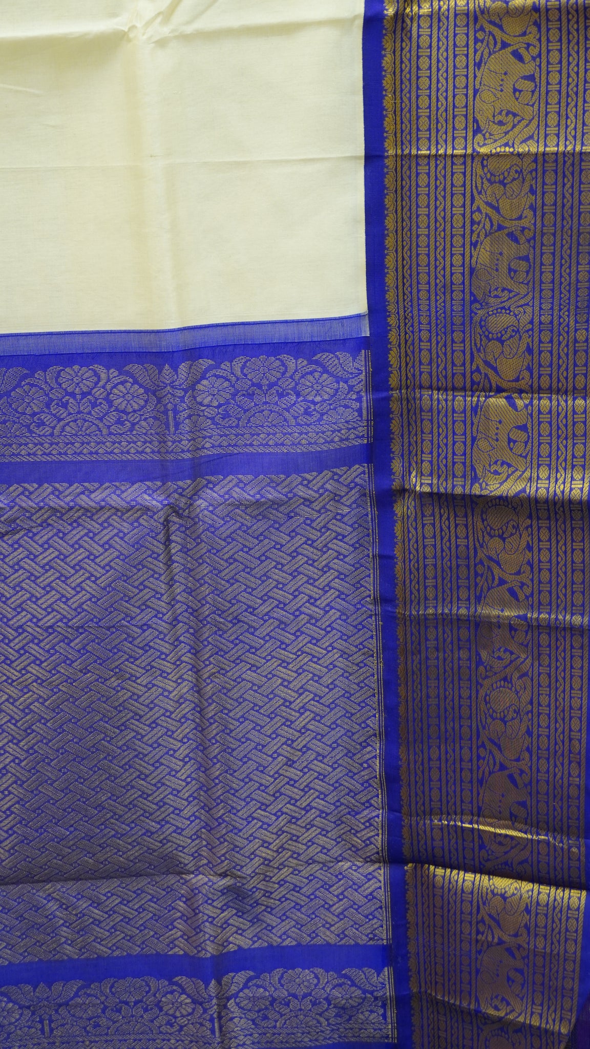 Pure Silk Cotton Saree-Off White Voilet