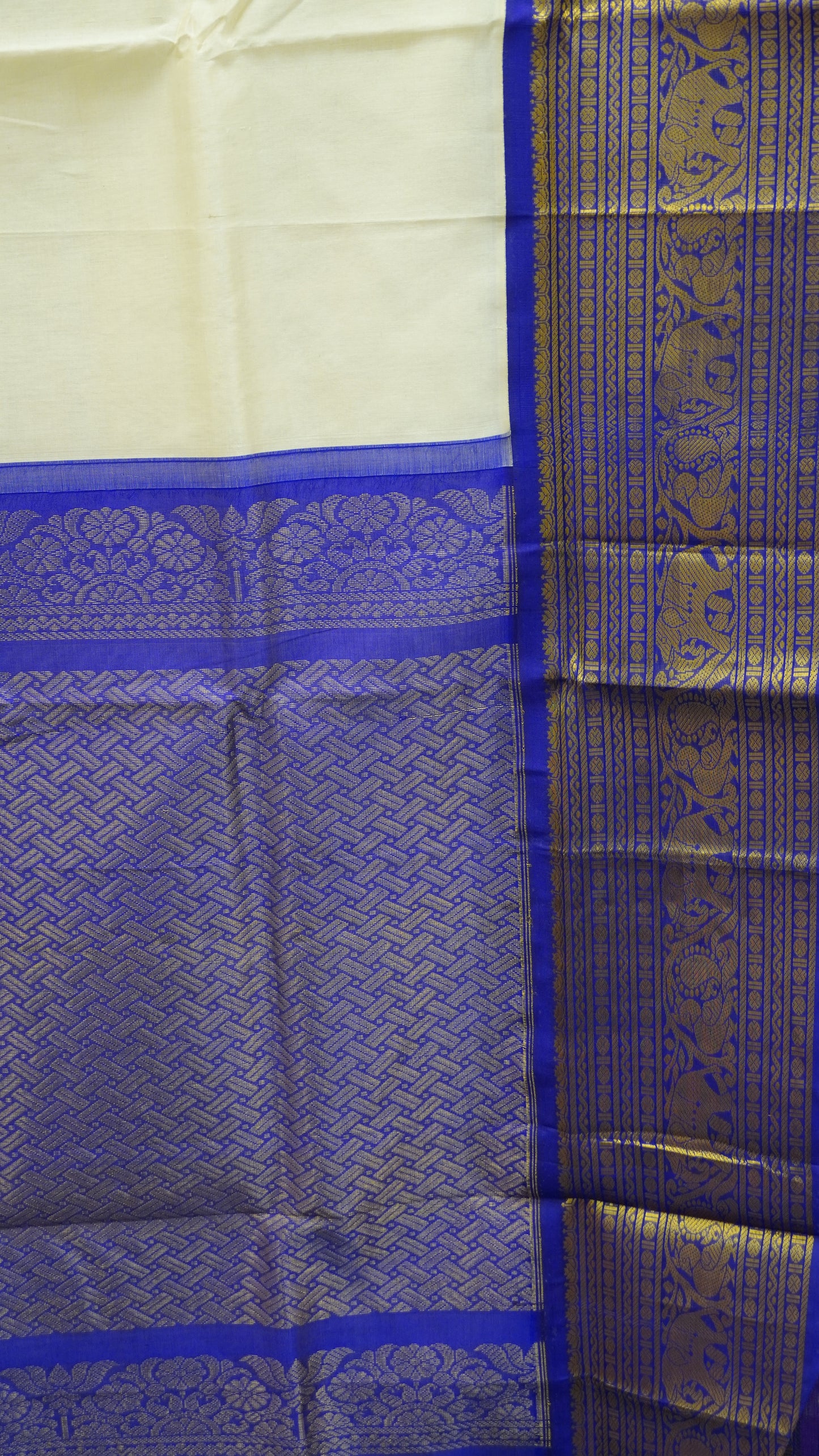 Pure Silk Cotton Saree-Off White Voilet