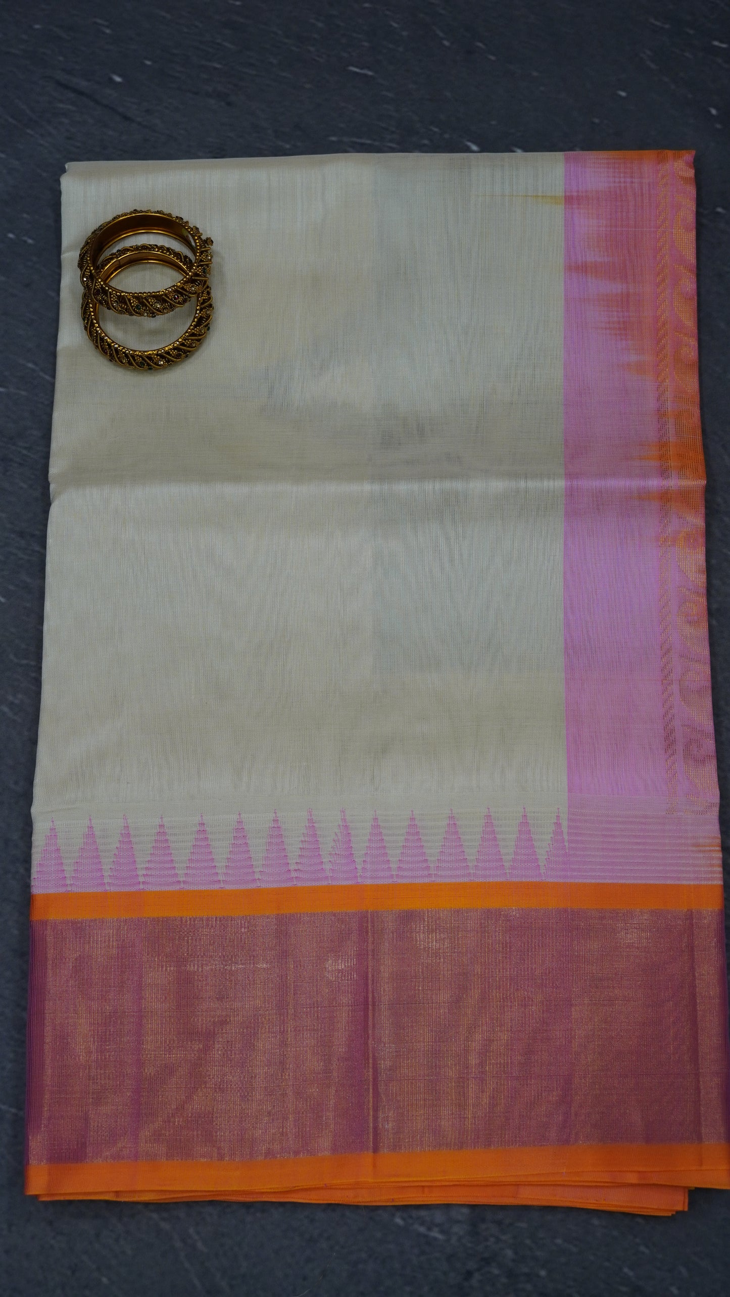 Pure Silk Cotton Saree-Off White Pink