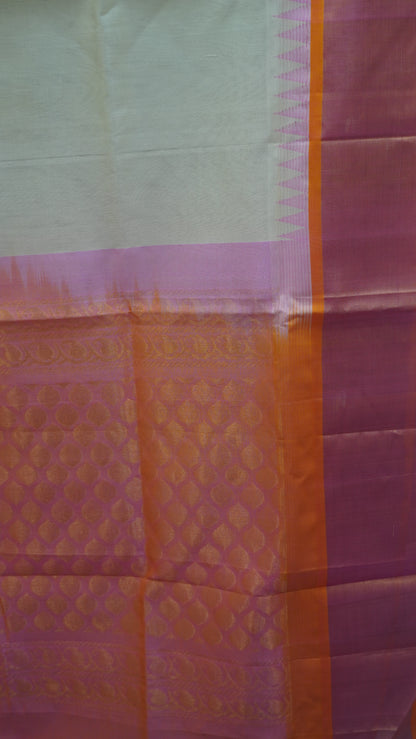 Pure Silk Cotton Saree-Off White Pink