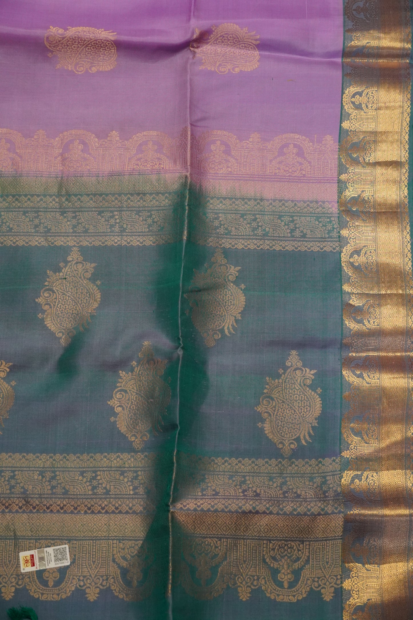 Pure Silk Saree - Lavender - Teal Blue