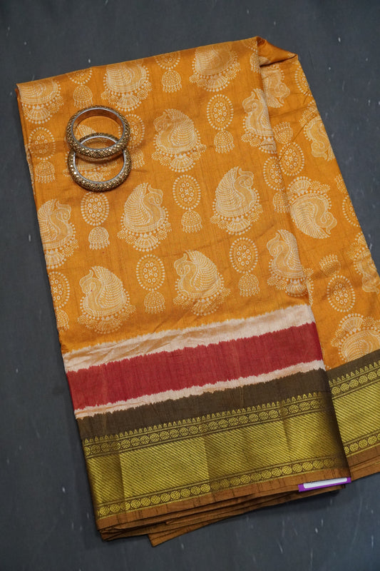 Semi Patola Saree - Mustard