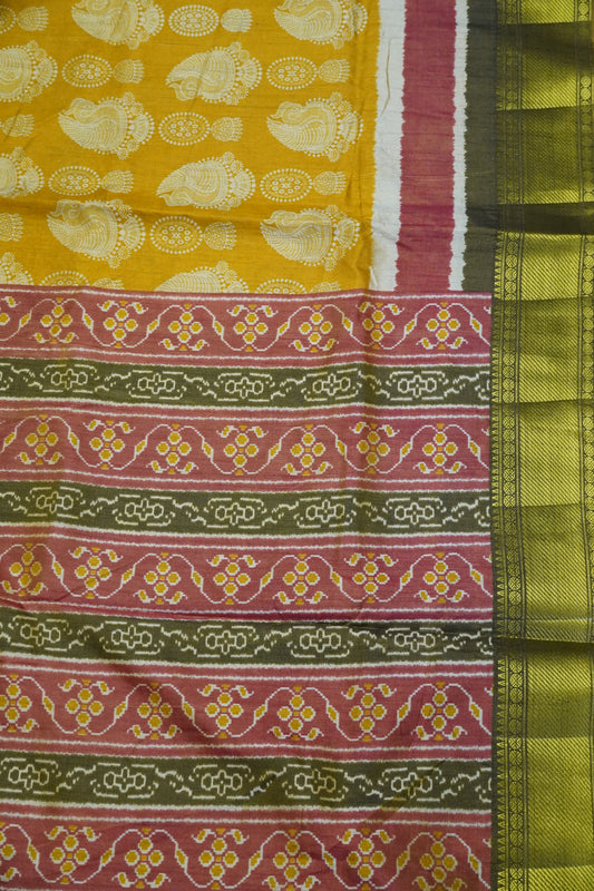 Semi Patola Saree - Mustard
