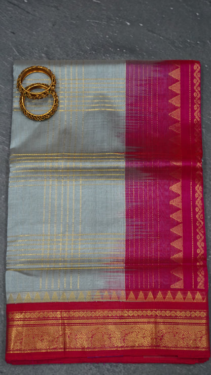 Pure Silk Cotton Saree-Grey Pink