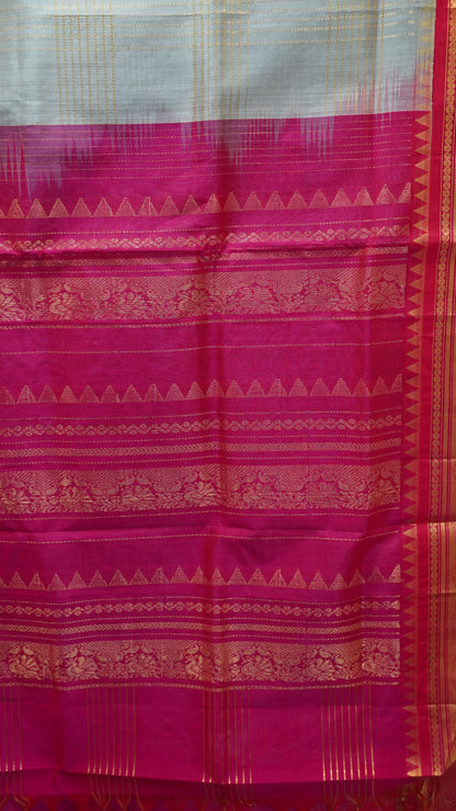 Pure Silk Cotton Saree-Grey Pink