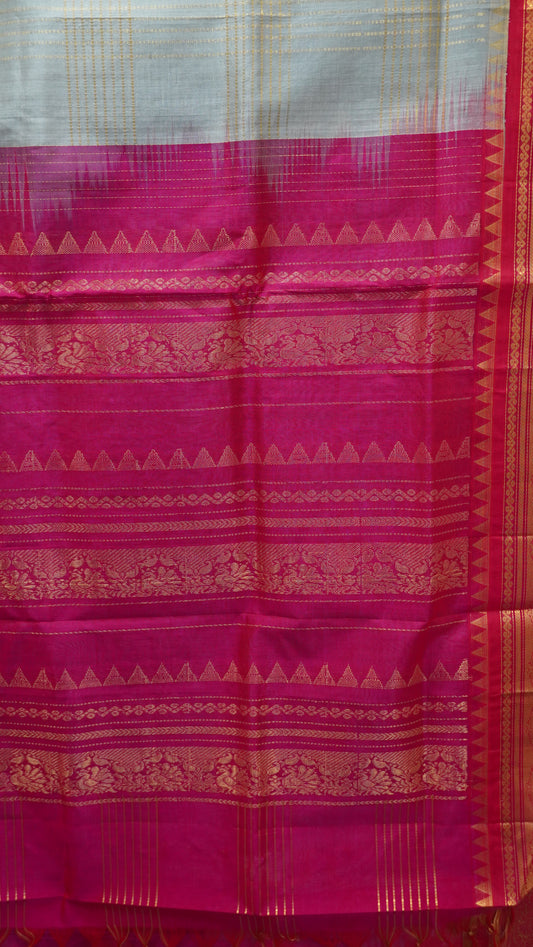 Pure Silk Cotton Saree-Grey Pink