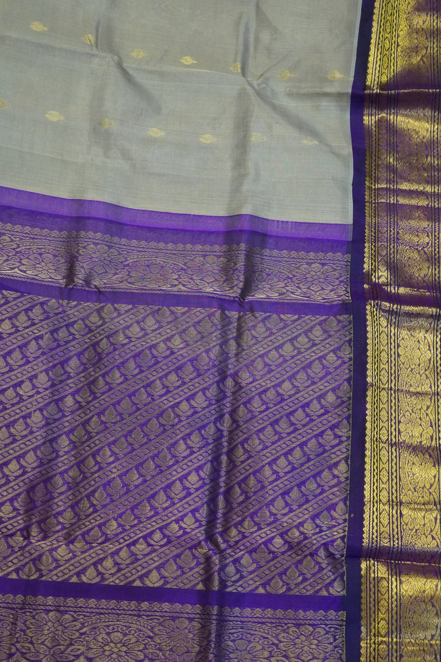 Silk Cotton Saree - Bud Buta Grey - Wine