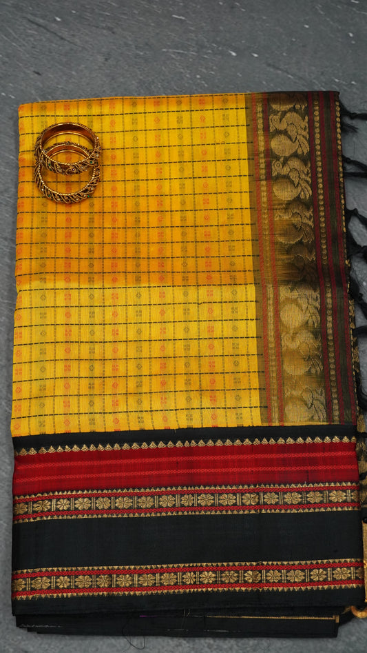Pure Silk Cotton Saree-Mustard