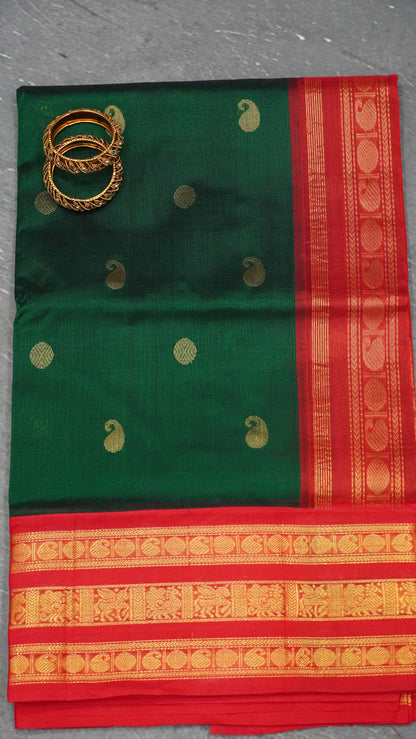 Pure Silk Cotton Saree-Bottle Green