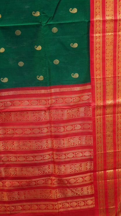 Pure Silk Cotton Saree-Bottle Green