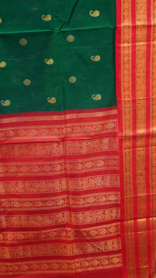 Pure Silk Cotton Saree-Bottle Green