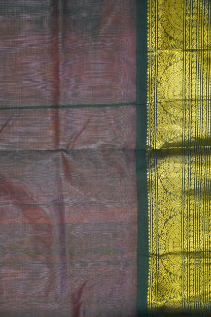 Silk Cotton Saree - Bud Buta Pink - Bottle Green