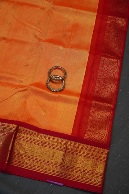 Silk Cotton Saree - Bud Buta Mango Yellow - Red